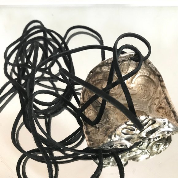 Antique Sterling Silver 925 Cuff Tie Wrap Bracelet Victorian Cherub Putti Biker - Picture 13 of 13